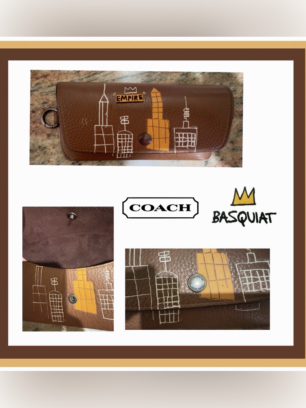 Coach x Basquiat Brown Leather Key Case with City Graphic